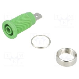 10 pcs : SEB 7080 NI / GN - Socket, 4mm banana, 24A, green, nickel plated, on panel,screw