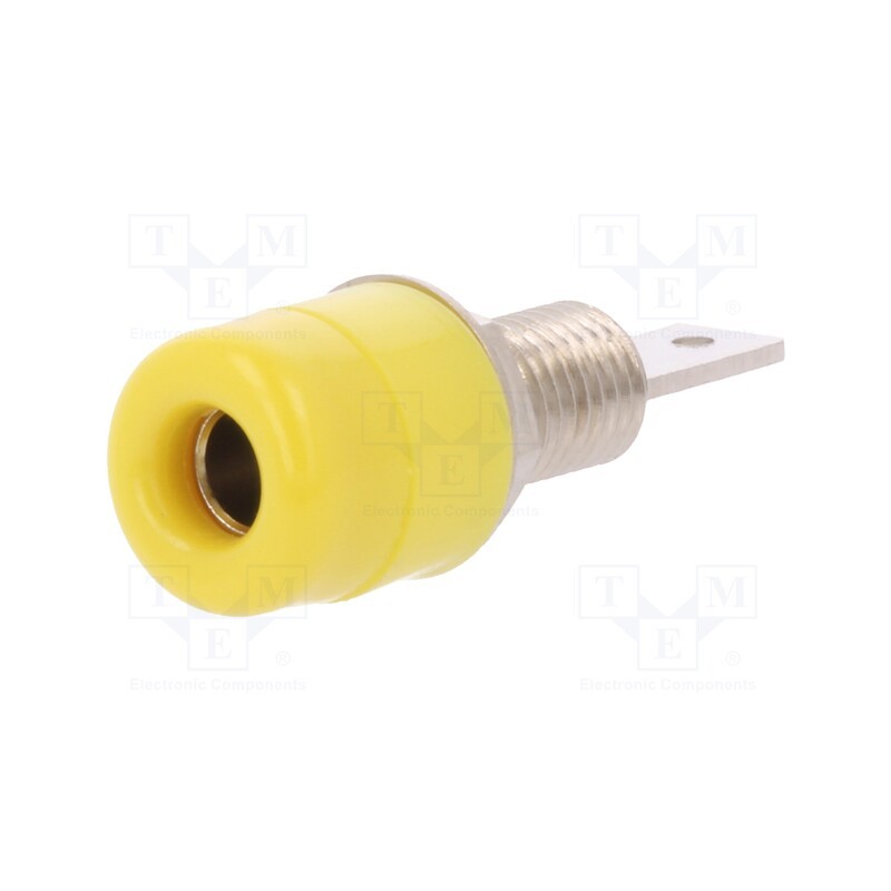 10 pcs : IBU 5568 NI / GE - Socket, 4mm banana, 32A, 33VAC, 70VDC, yellow, nickel plated, 5mΩ