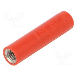 10 pcs : 23.1035-22 - Socket, 4mm banana, 32A, red, nickel plated, screw, insulated, 25mm