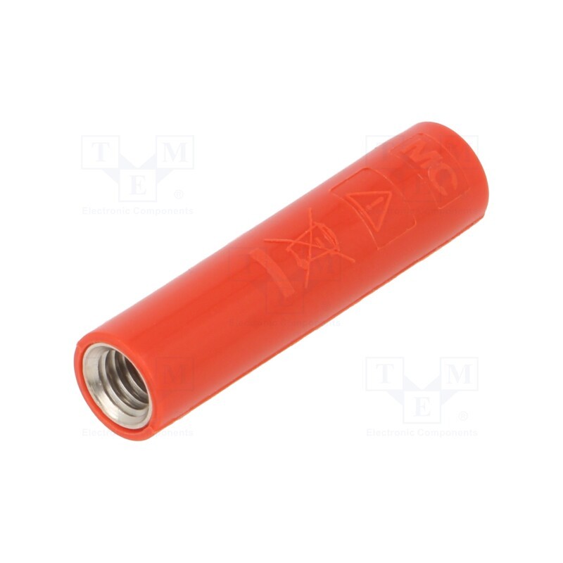 10 pcs : 23.1035-22 - Socket, 4mm banana, 32A, red, nickel plated, screw, insulated, 25mm