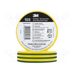 10 rol : 155YG5E - Tape: electrical insulating, W: 19mm, L: 20m, Thk: 130um, rubber