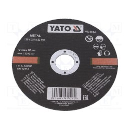 20 pcs : YT-5924 - Cutting wheel, Ø: 125mm, Øhole: 22mm, Disc thick: 2.5mm, 12200rpm