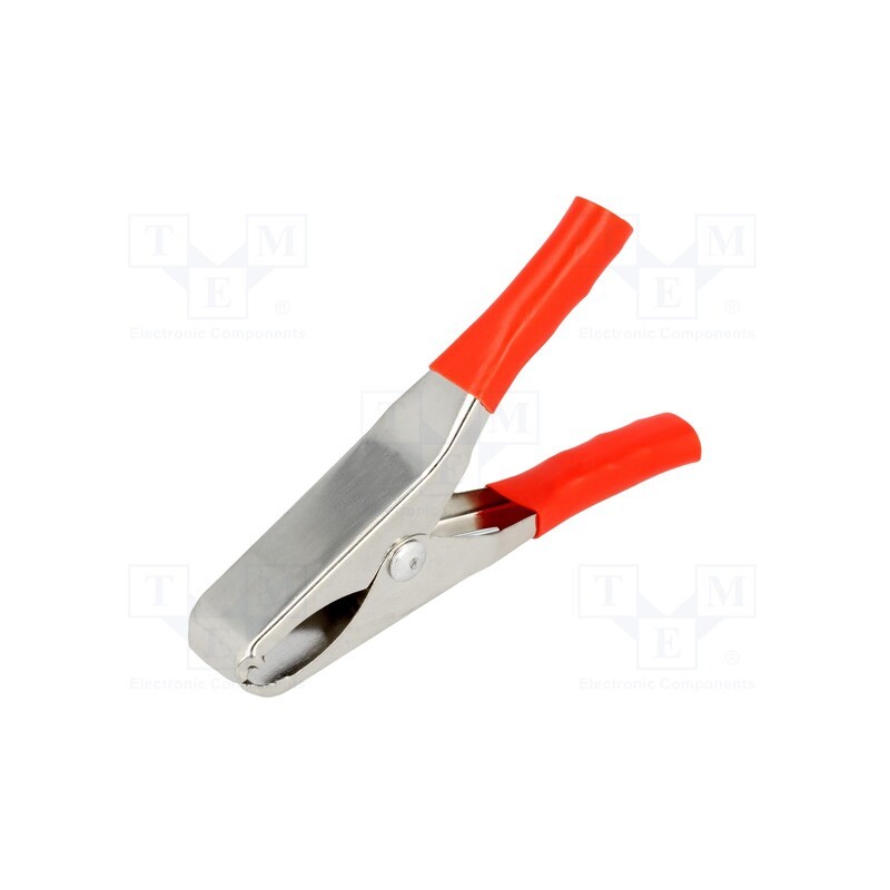 20 pcs : - Crocodile clip, 15A, Grip capac: max.19mm, Overall len: 65mm, red