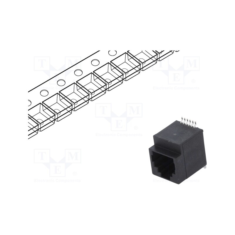 10 pcs : RJJU-66-141-E1V-083 - Socket, RJ12, PIN: 6, Cat: 5, Layout: 6p6c, SMT, vertical