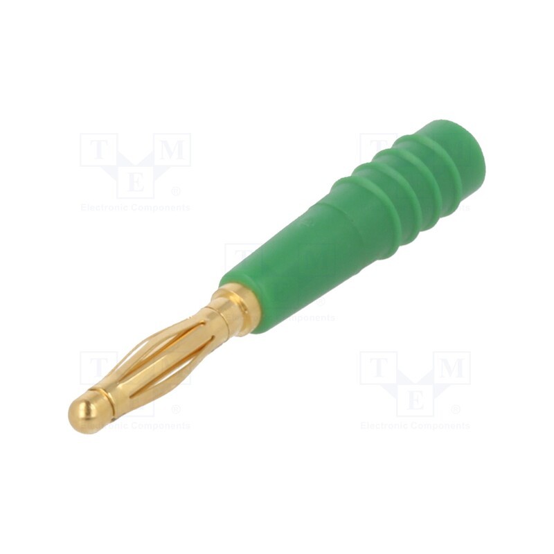 10 pcs : 22.2618-25 - Plug, 2mm banana, 10A, 30VAC, 60VDC, green, gold-plated, 0.5mm2