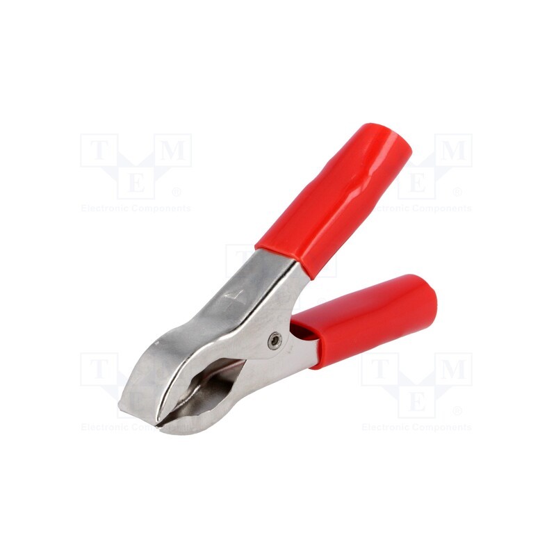 10 pcs : - Crocodile clip, 30A, Grip capac: max.25mm, Overall len: 80mm, red