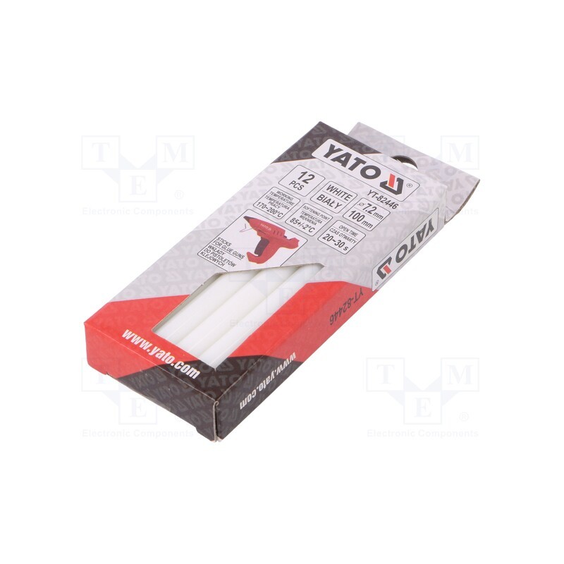 10 pcg : YT-82446 - Hot melt glue, Ø: 7.2mm, white, L: 100mm, Bonding: 20÷30s, 12pcs.