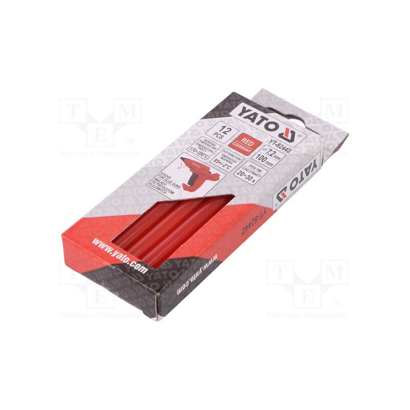 10 pcg : YT-82442 - Hot melt glue, Ø: 7.2mm, red, L: 100mm, Bonding: 20÷30s, 12pcs.