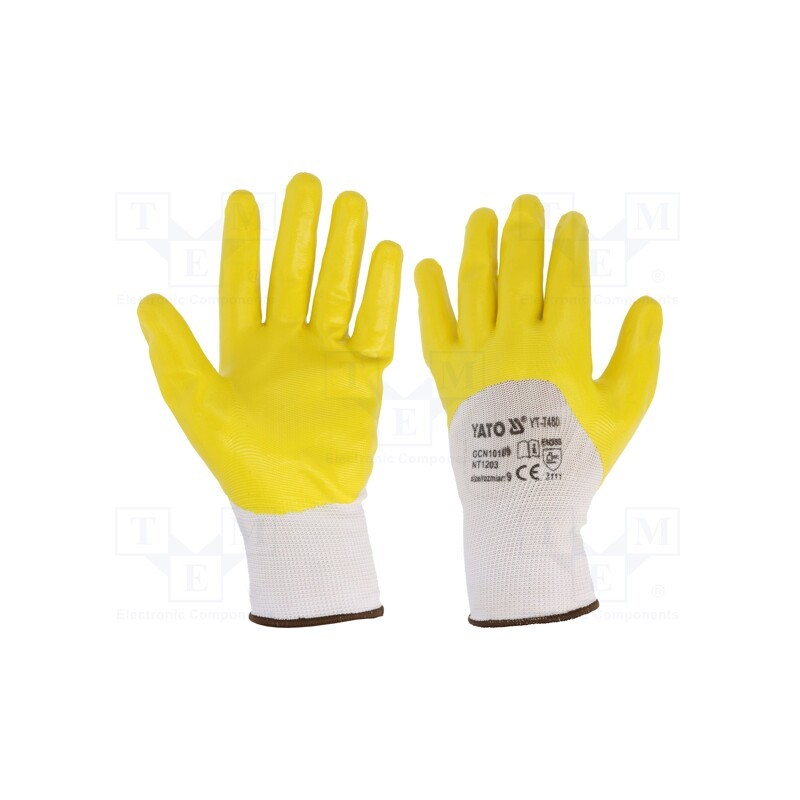 10 set : YT-7480 - Protective gloves, Size: 9, yellow, Protection: category II