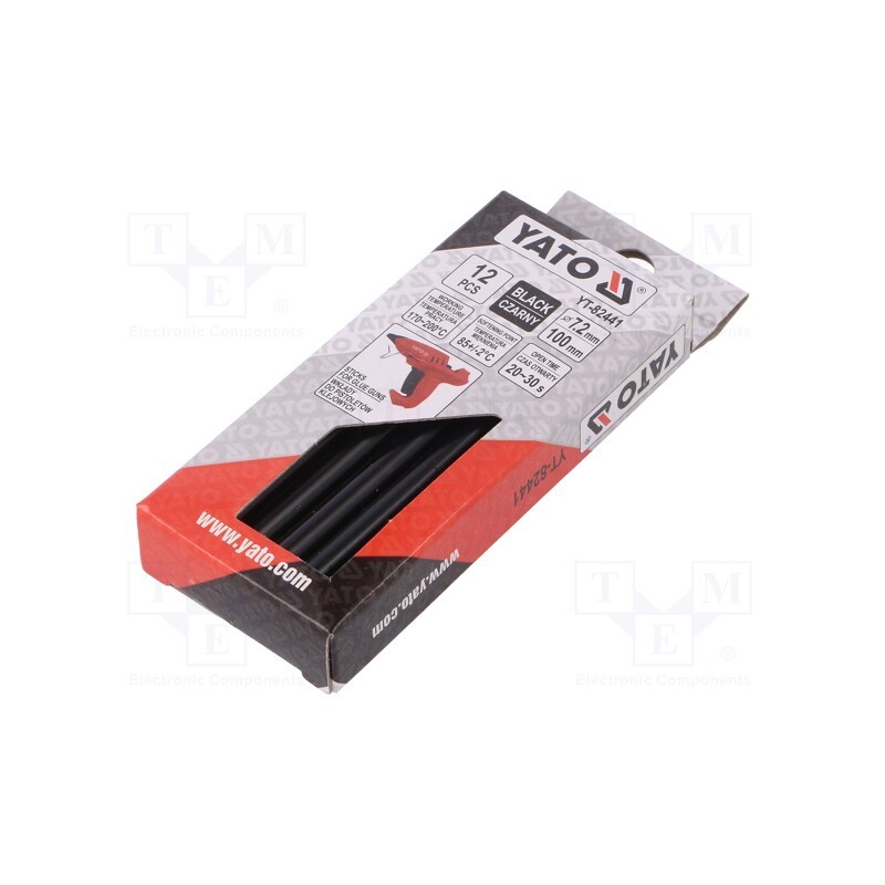 10 pcg : YT-82441 - Hot melt glue, Ø: 7.2mm, black, L: 100mm, Bonding: 20÷30s, 12pcs.