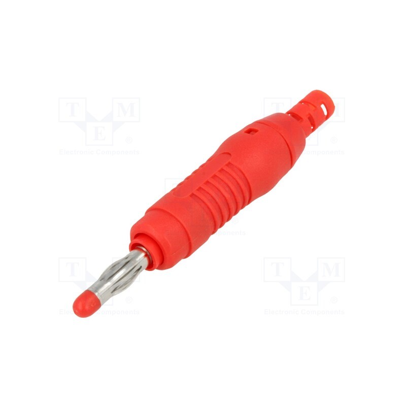 10 pcs : - Plug, 4mm banana, 32A, 30VAC, 60VDC, red, 68.3mm, nickel plated