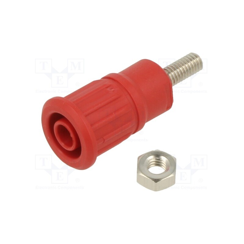 10 pcs : 66.7049-22 - Socket, 4mm banana, 32A, 1kV, red, nickel plated, on panel