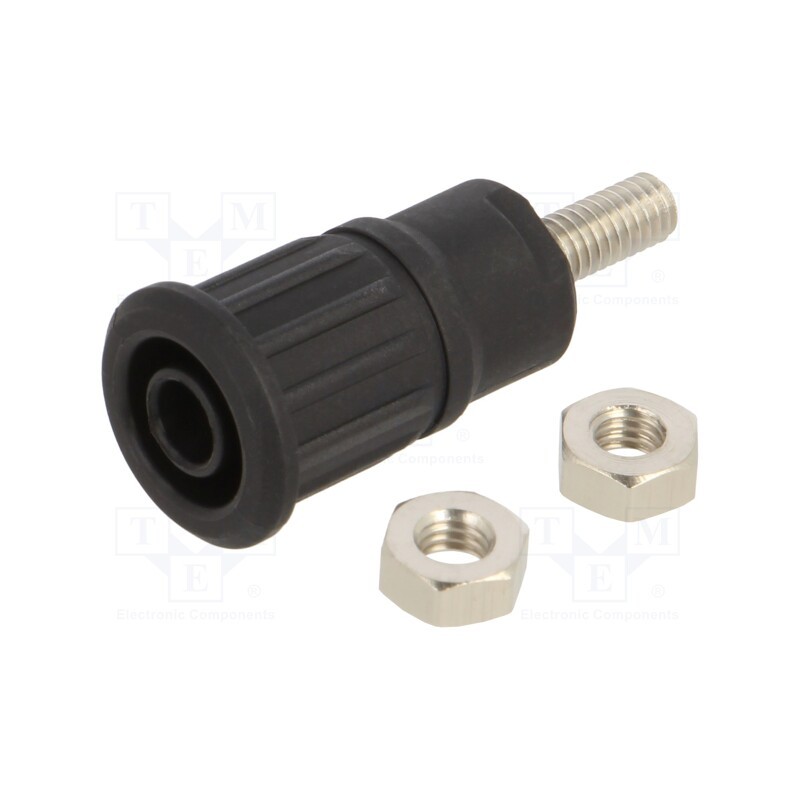 10 pcs : 66.7049-21 - Socket, 4mm banana, 32A, 1kV, black, nickel plated, on panel