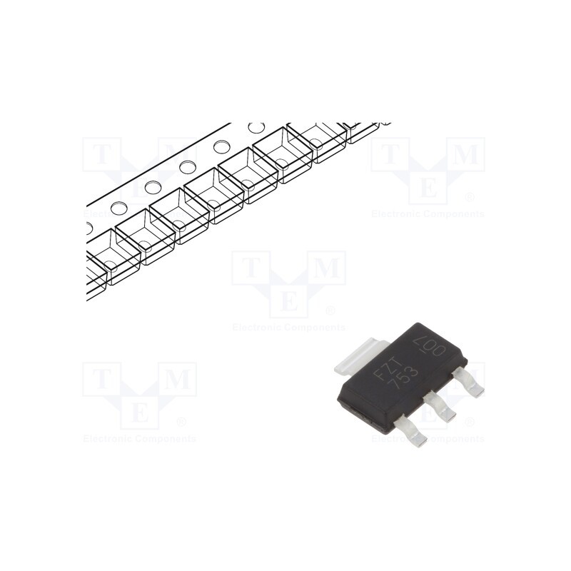 10 pcs : FZT753TA - Transistor: PNP, bipolar, 100V, 2A, 1.2W, SOT223