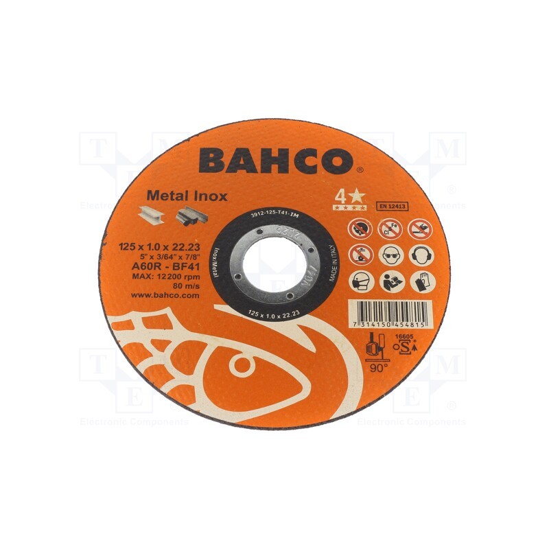 10 pcs : 3912-125-T41-IM - Cutting wheel, Ø: 125mm, Øhole: 22.23mm, Disc thick: 1mm, Class: 4*