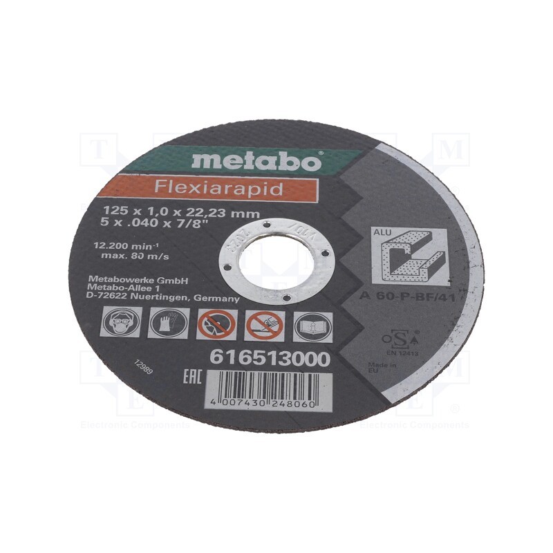 10 pcs : 616513000 - Cutting wheel, Ø: 125mm, Øhole: 22.23mm, Disc thick: 1mm, aluminium