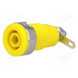 10 pcs : - Socket, 4mm banana, 32A, yellow, nickel plated, on panel,screw