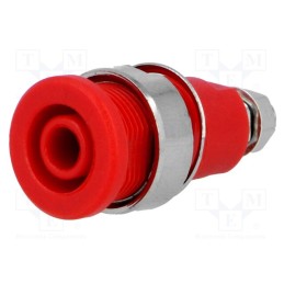 10 pcs : - Socket, 4mm banana, 32A, red, nickel plated, on panel,screw