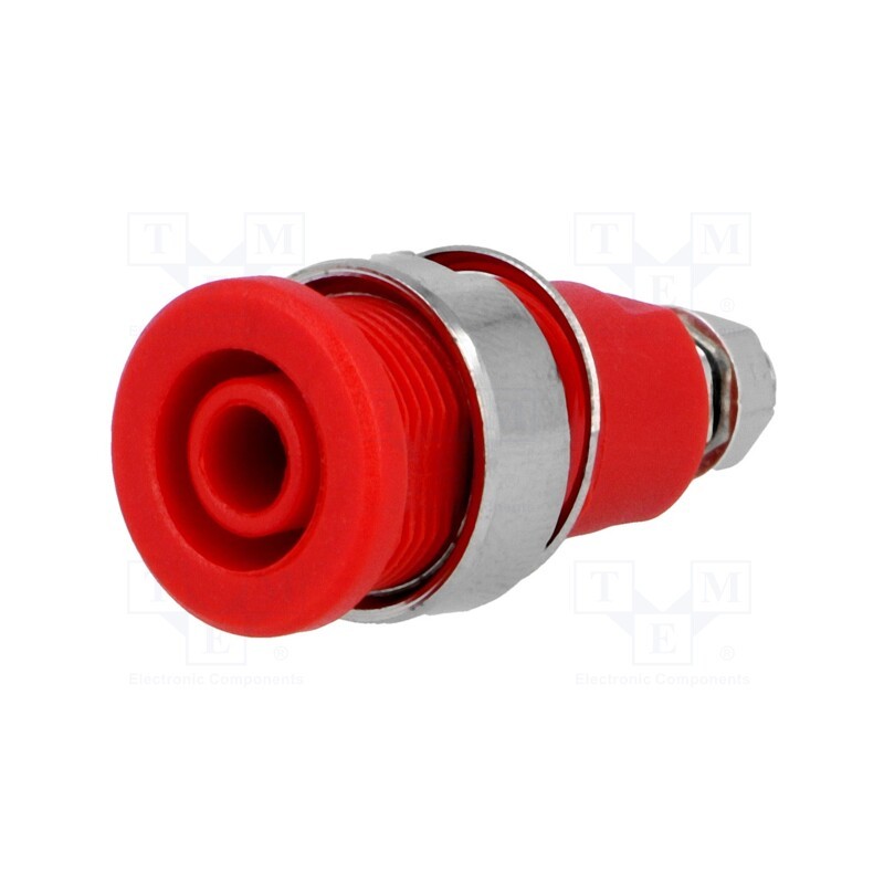 10 pcs : - Socket, 4mm banana, 32A, red, nickel plated, on panel,screw