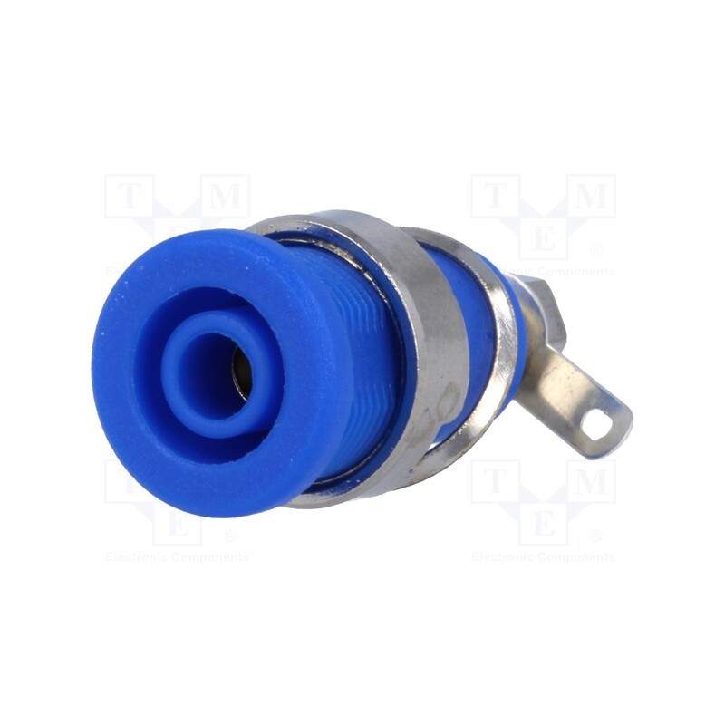 10 pcs : - Socket, 4mm banana, 32A, blue, nickel plated, on panel,screw
