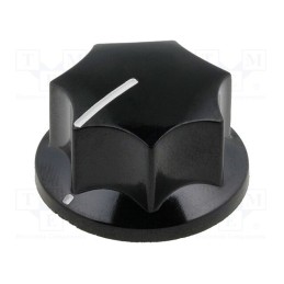 10 pcs : PN-9D-6.4 - Knob, with pointer, bakelite, Øshaft: 6mm, Ø23.6x15.7mm, black