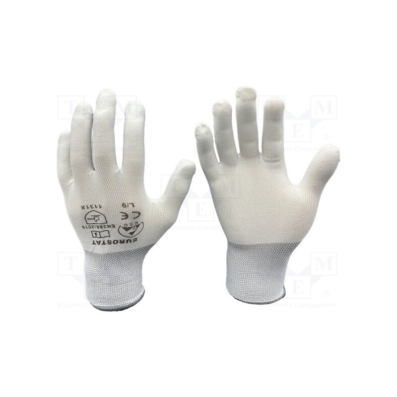 10 set : 51-680-1415B - Protective gloves, ESD, XL, Features: dissipative, white, &lt,10MΩ