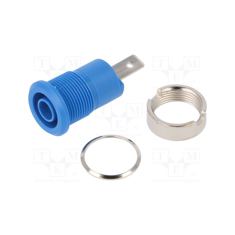 10 pcs : 23.3070-23 - Socket, 4mm banana, 24A, 1kV, Cutout: Ø12.2mm, blue, nickel plated