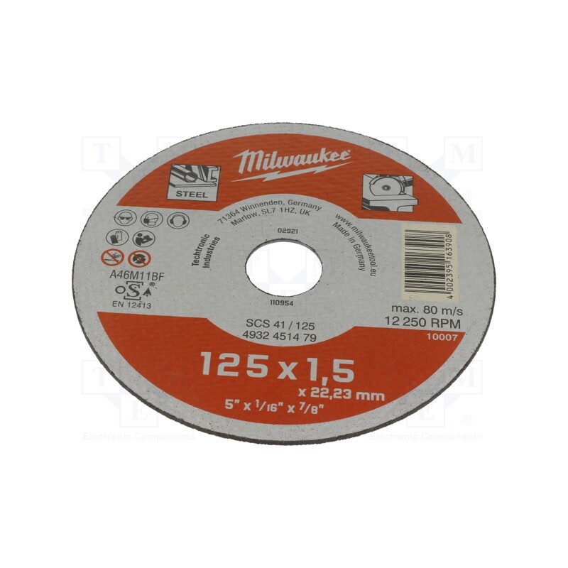 10 pcs : 4932451479 - Cutting wheel, Ø: 125mm, Øhole: 22.2mm, Disc thick: 1.5mm