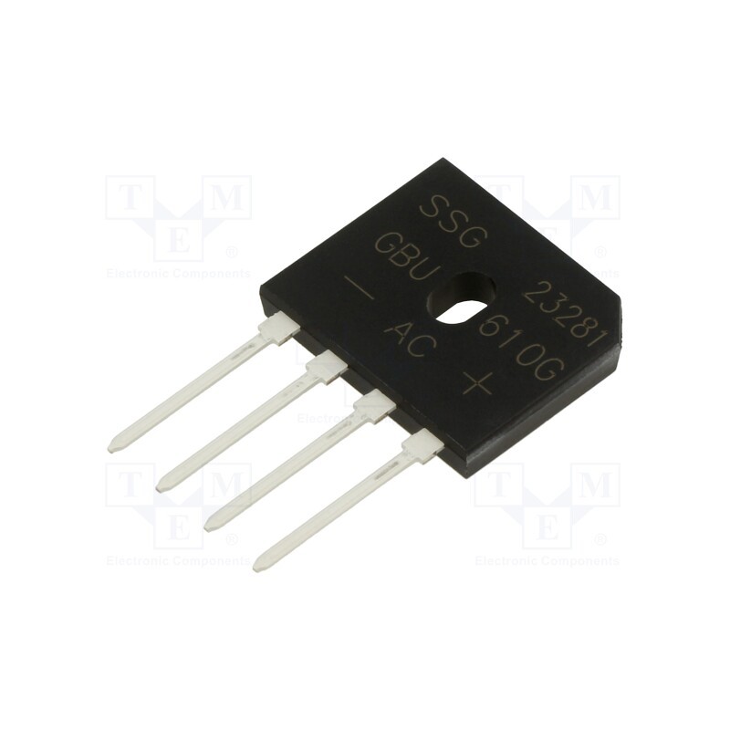 10 pcs : GBU610GTB - Bridge rectifier: single-phase, Urmax: 1kV, If: 6A, Ifsm: 150A, flat