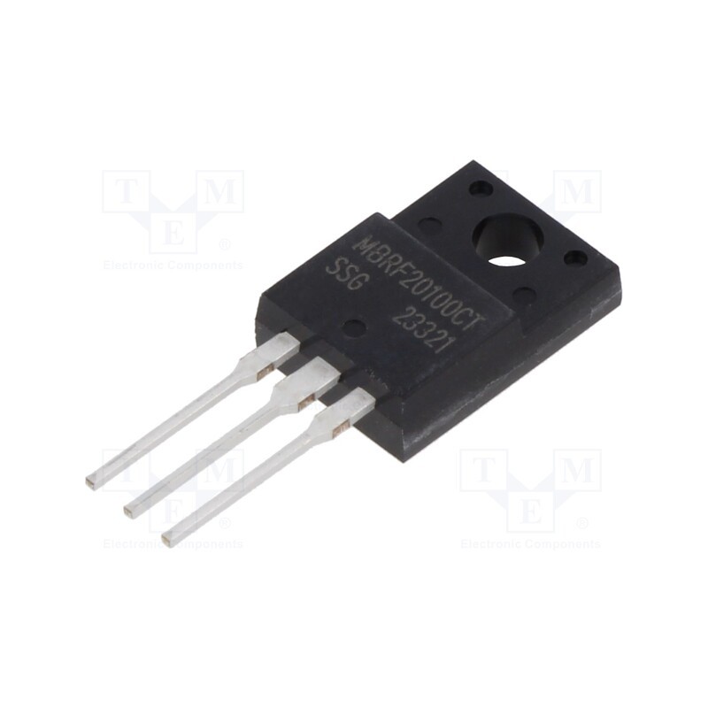 10 pcs : MBRF20100CT - Diode: Schottky rectifying, THT, 100V, 20A, ITO220AB, , Ir: 1mA