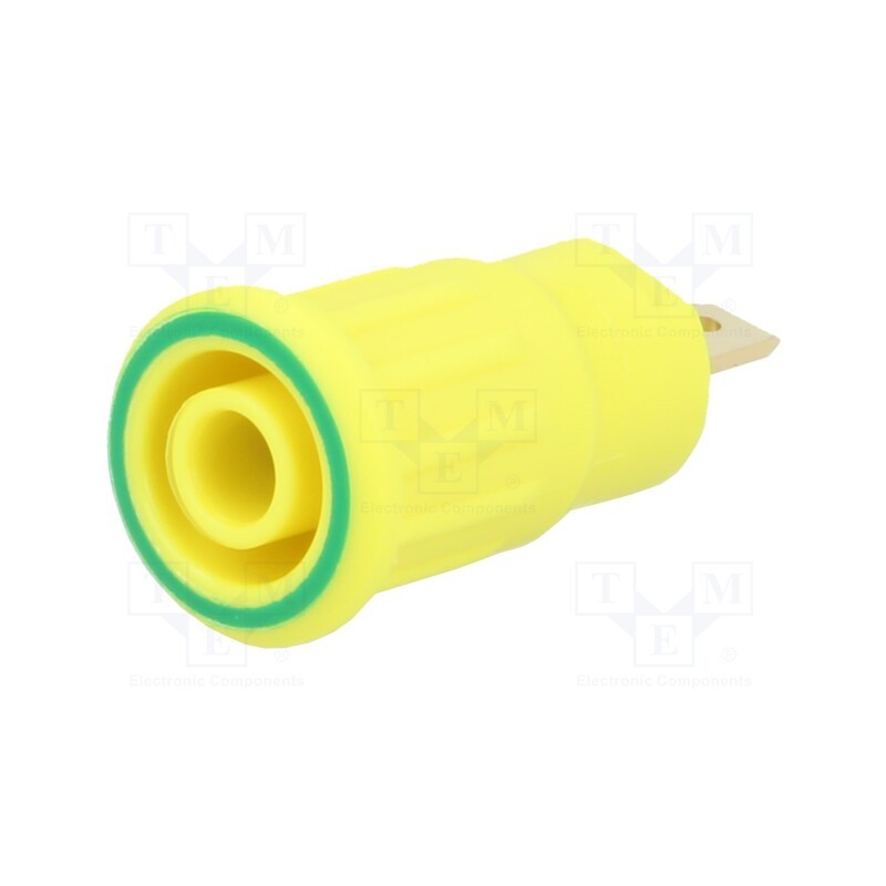 10 pcs : 23.3120-20 - Socket, 4mm banana, 24A, 1kV, yellow-green, gold-plated, on panel