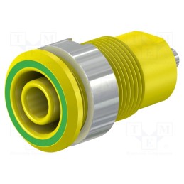 10 pcs : 49.7049-20 - Socket, 4mm banana, 24A, 1kV, Cutout: Ø12.2mm, yellow-green, brass