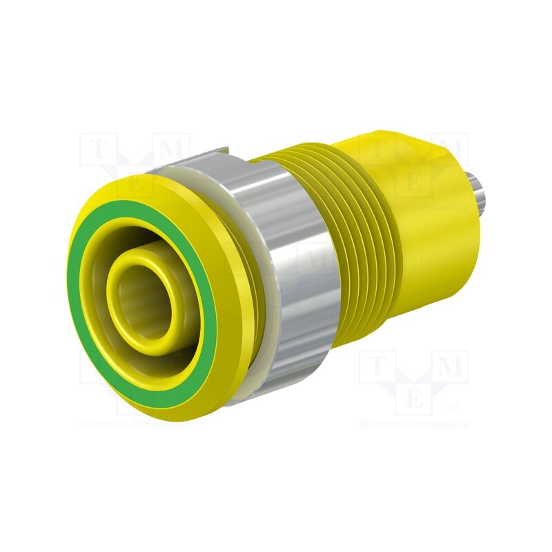 10 pcs : 49.7049-20 - Socket, 4mm banana, 24A, 1kV, Cutout: Ø12.2mm, yellow-green, brass