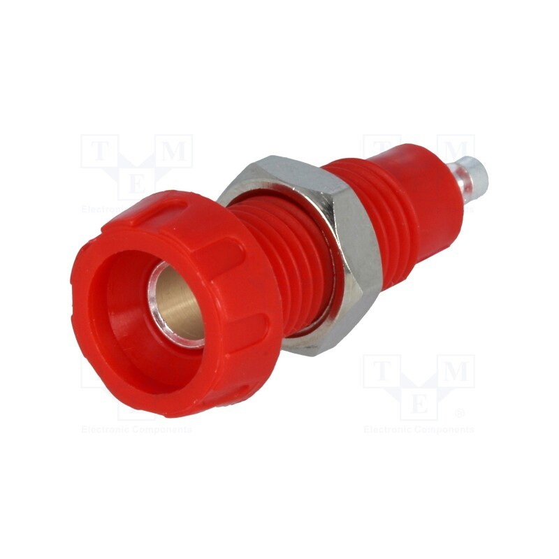 10 pcs : 551-0500 - Socket, 4mm banana, 10A, 50VDC, 28.5mm, red, nickel plated, 10mΩ