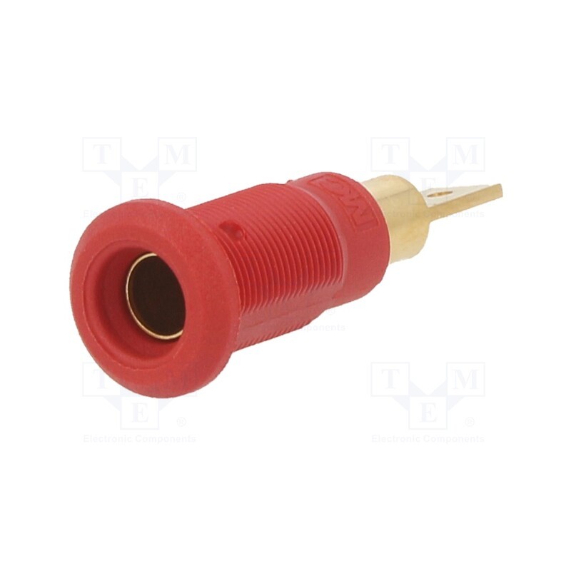 10 pcs : 64.3050-22 - Socket, 4mm banana, 25A, red, gold-plated, Overall len: 30mm