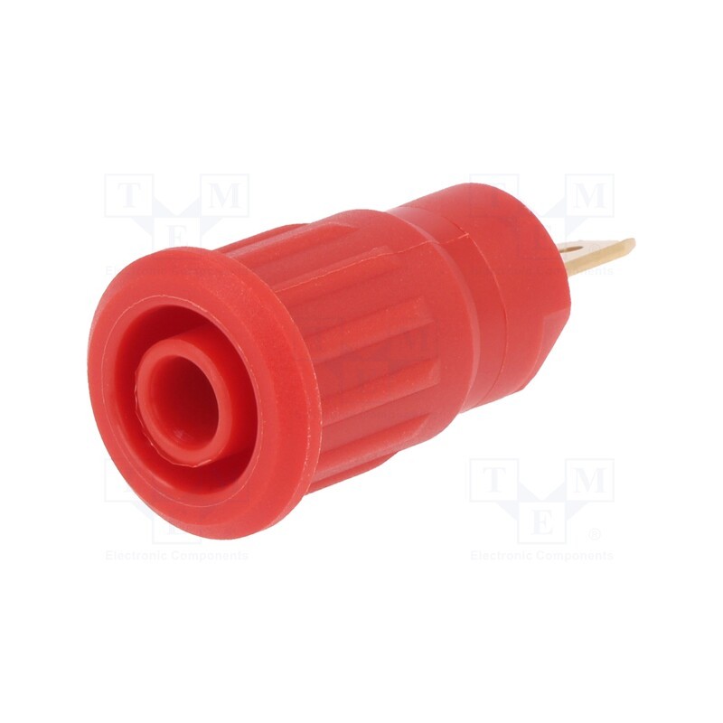 10 pcs : 23.3120-22 - Socket, 4mm banana, 24A, 1kV, red, gold-plated, on panel, insulated
