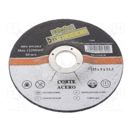 10 pcs : CA12530 - Cutting wheel, Ø: 125mm, Øhole: 22mm, Disc thick: 3mm, metal,steel
