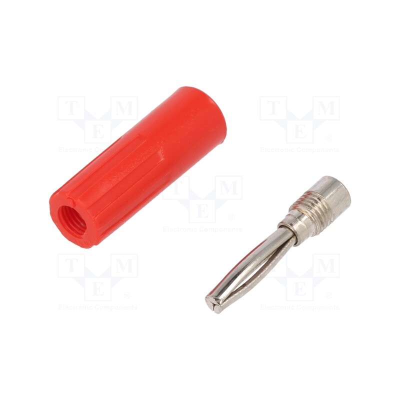 10 pcs : 557-0500 - Plug, 4mm banana, 10A, 50VDC, red, non-insulated, for cable, 3.5mm2