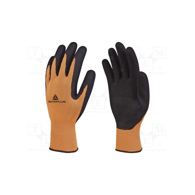 10 set : VV733OR07 - Protective gloves, Size: 7, orange-black, latex,polyester