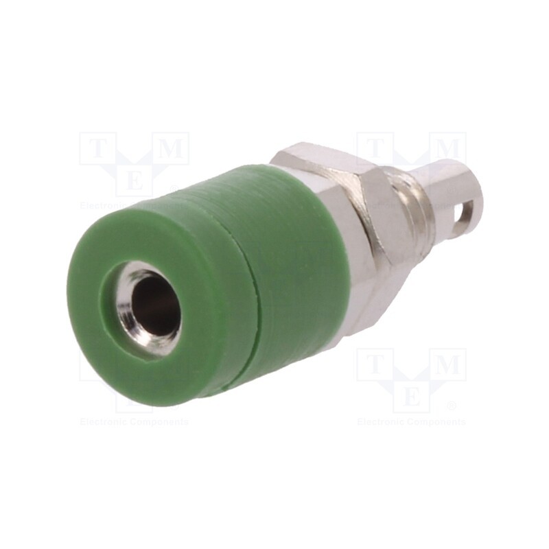 10 pcs : IBU 2011 NI / GN - Socket, 2mm banana, 10A, 33VAC, 70VDC, green, soldered, insulated