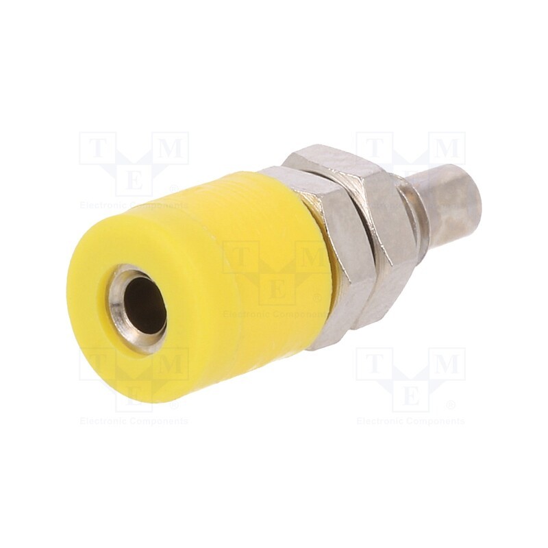 10 pcs : IBU 2011 NI / GE - Socket, 2mm banana, 10A, 33VAC, 70VDC, yellow, soldered, insulated