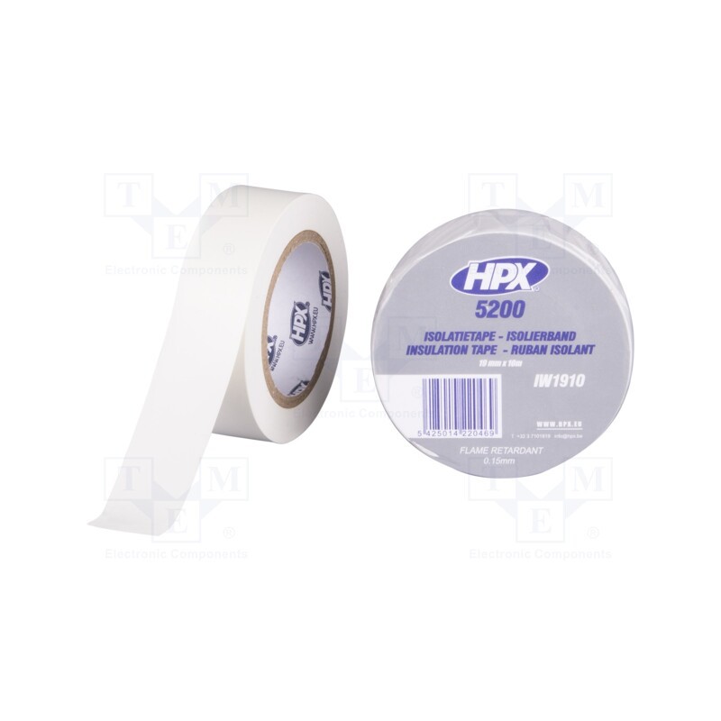 20 rol : IW1910 - Tape: electrical insulating, W: 19mm, L: 10m, Thk: 0.15mm, white