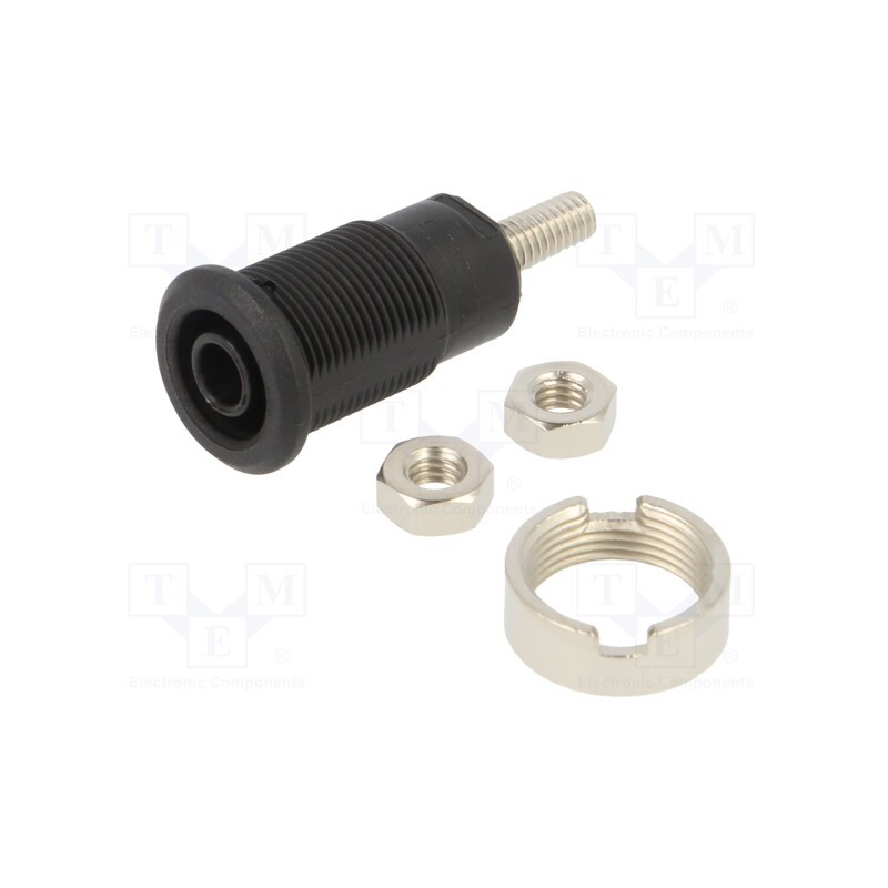 10 pcs : 66.7043-21 - Socket, 4mm banana, 32A, black, nickel plated, Overall len: 33mm
