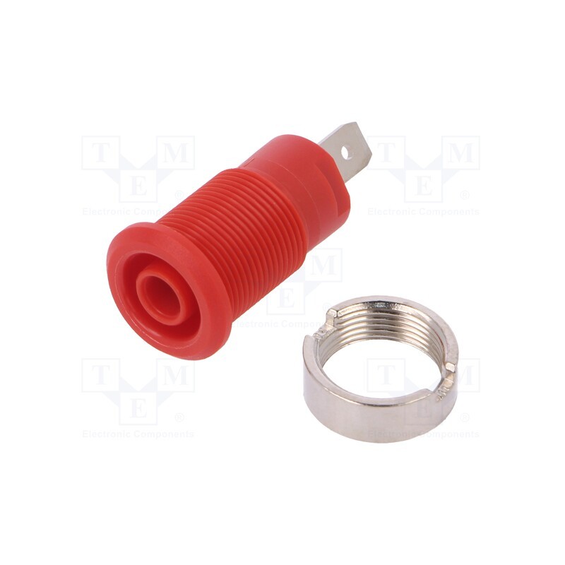 10 pcs : 49.7044-22 - Socket, 4mm banana, 24A, 1kV, Cutout: Ø12.2mm, red, nickel plated