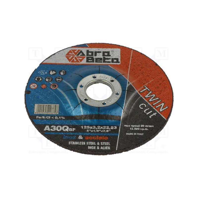 10 pcs : 370125 - Cutting wheel, Ø: 125mm, Øhole: 22.23mm, Disc thick: 3.2mm