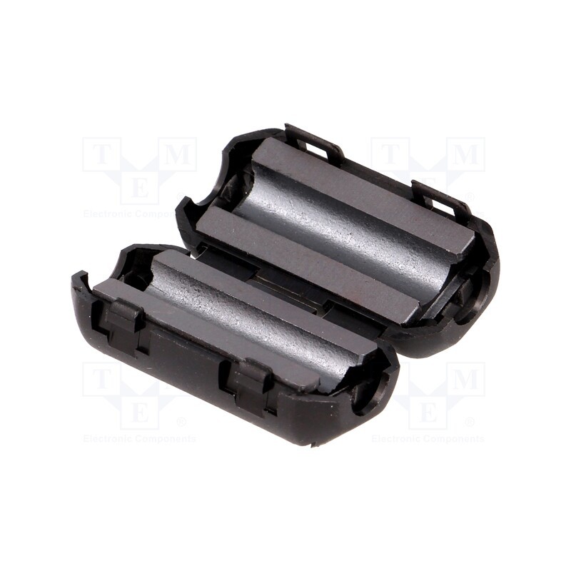 10 pcs : FLF-502 - Ferrite: two-piece, on round cable, Ø: 5mm, 60Ω, A: 13mm, B: 11.8mm
