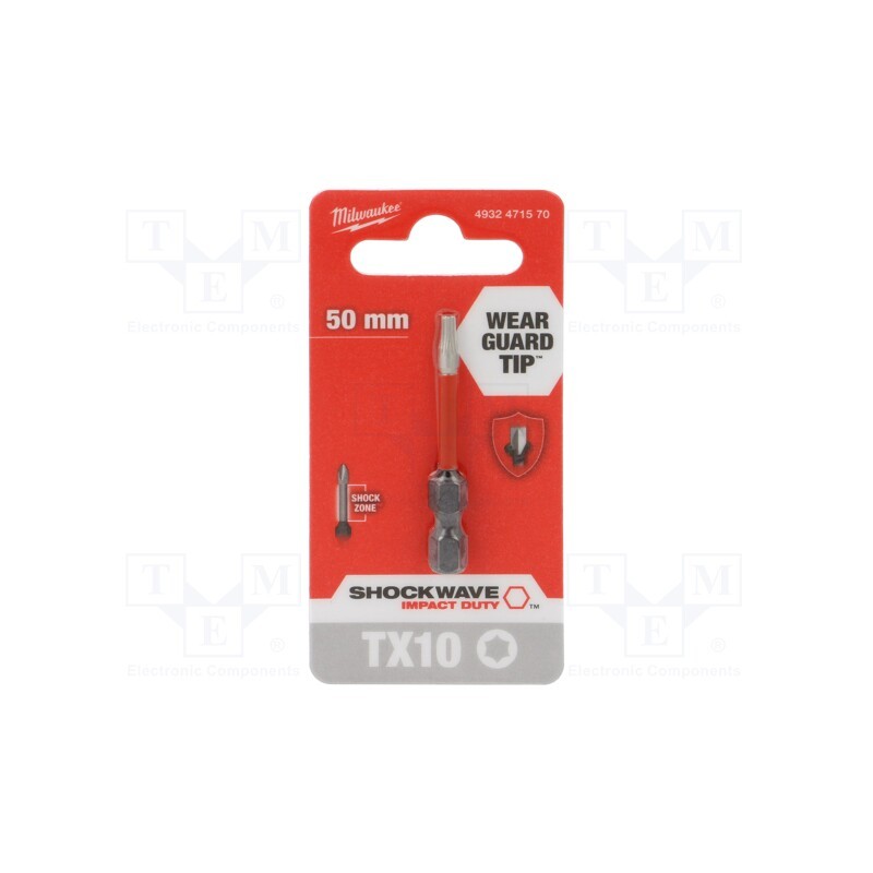 10 pcs : 4932471570 - Screwdriver bit, Torx®, TX10, Overall len: 50mm, Kind: impact