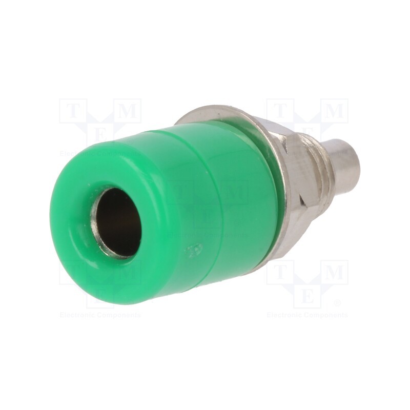10 pcs : 69.8321-25 - Socket, 4mm banana, 20A, Cutout: Ø7.5mm, green, nickel plated, 5mΩ