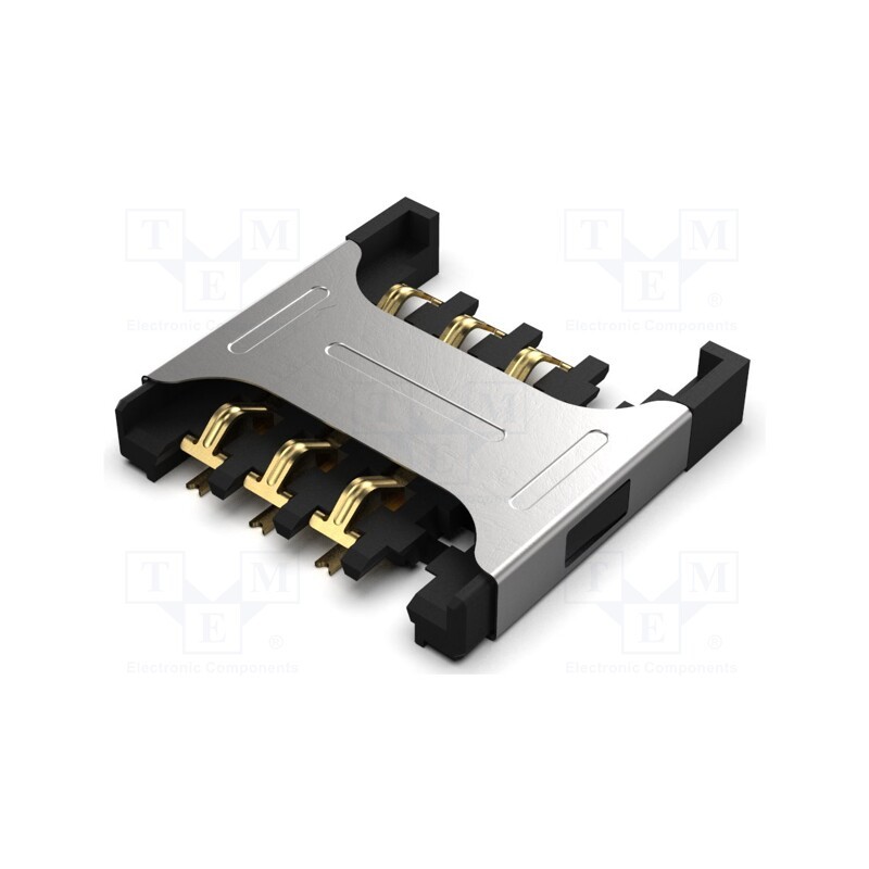 10 pcs : SIM7050-6-0-00-A - Connector: for cards, Micro SIM, push-pull, SMT, gold flash, PIN: 6