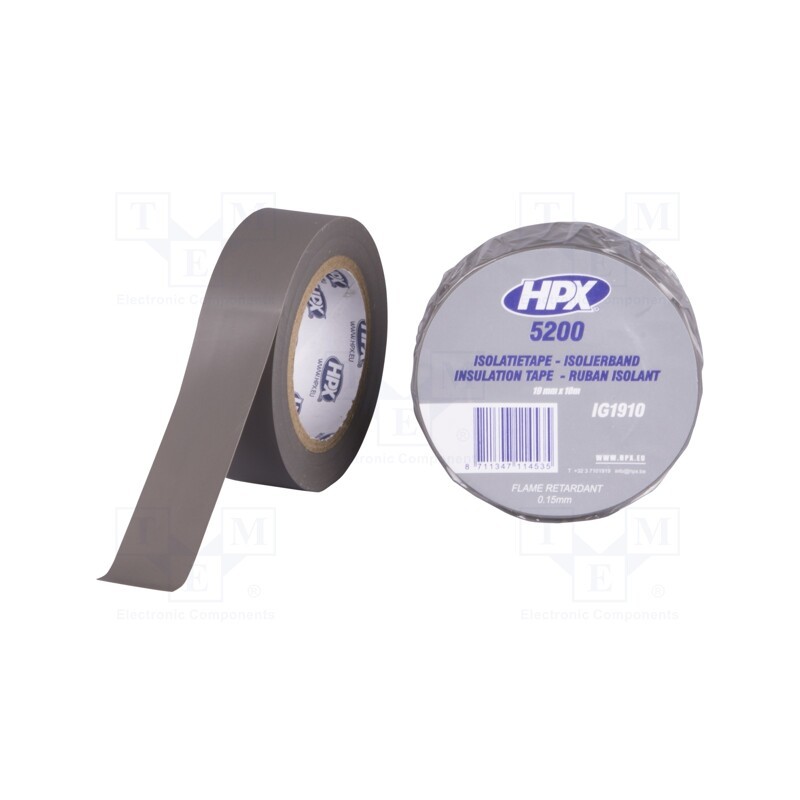 20 rol : IG1910 - Tape: electrical insulating, W: 19mm, L: 10m, Thk: 0.15mm, grey, 241%
